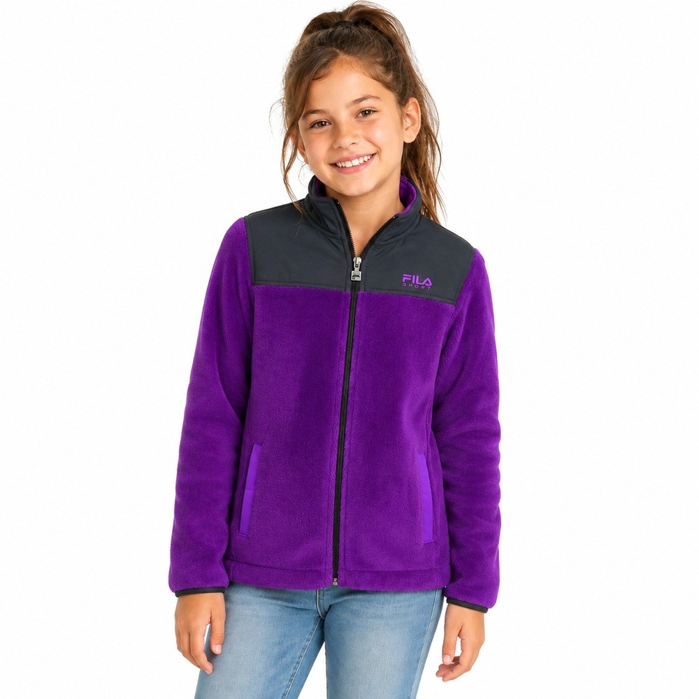 Fila Sport Fleece Colorblock Full Zip Jacket Purple Black Sporty Size M 10/12